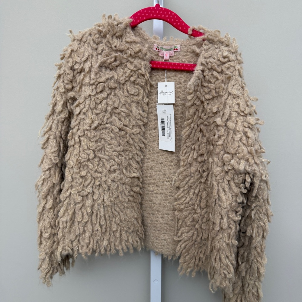 Bonpoint girl's wool-blend fuzzy cardigan sweater coat size 8 nwt